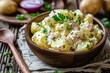 American style potato salad with boiled baby potatoes mayonnaise mustard and red onion