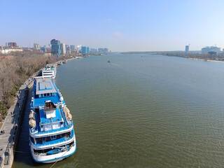 Wall Mural - The cruise ship is moored. The city embankment.