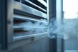 air condition louvers outlet with cold steam, close-up view