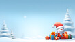 Cheerful Santa Claus and Reindeers Spreading Joy in a Snowy Wonderland and gift boxes 