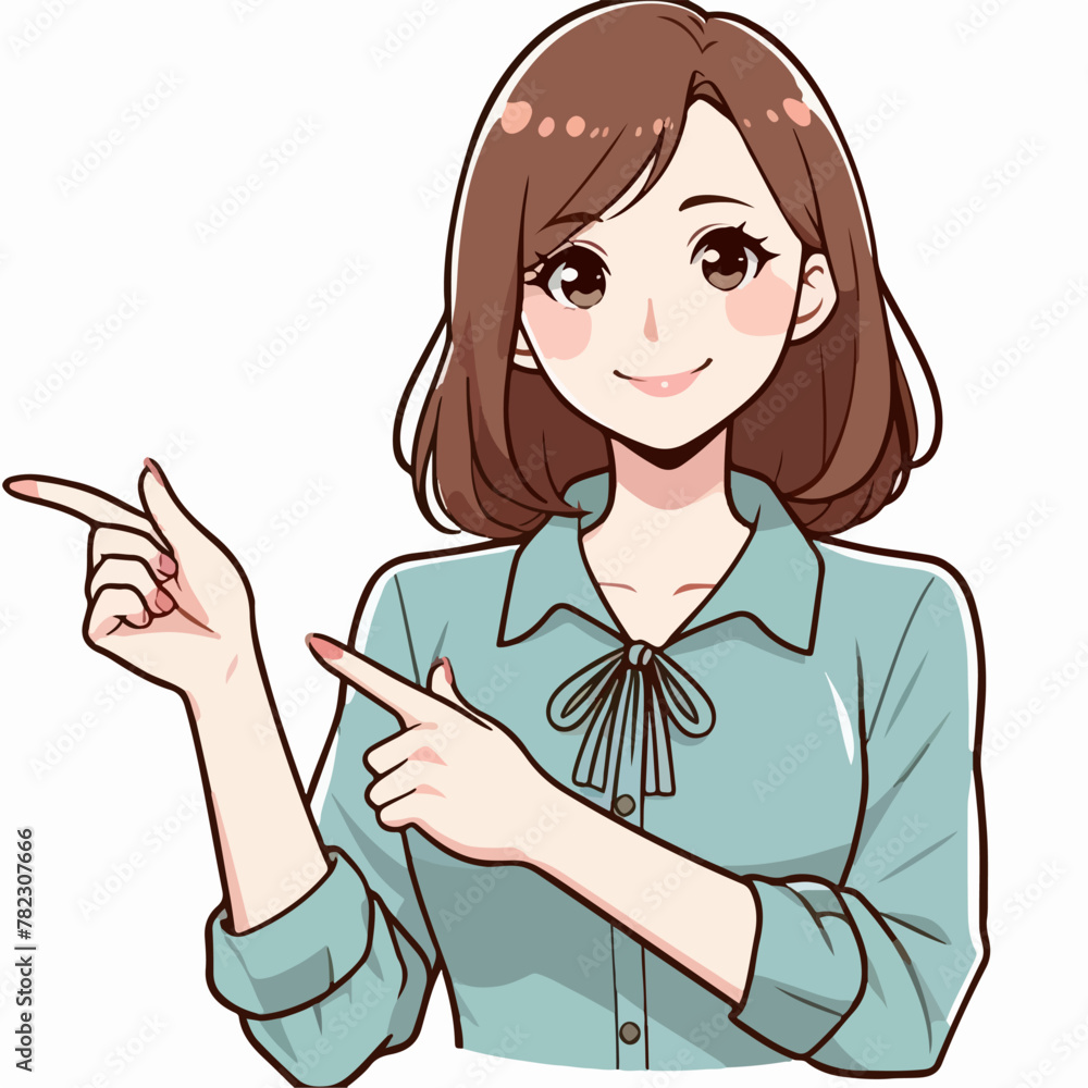 Female guide vector creates cartoon illustrations with hand gestures ...