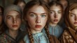Women of Poland. Women of the World. A group of young girls with a distinct historic or cinematic look focusing on one with striking features and intense eyes  #wotw