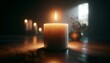 Close-Up: Candle Lit in a Dark Room Creating a Warm and Cozy Atmosphere