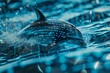 Dolphin navigating through digital waves highlighted by blue technology illustrating seamless adaptation