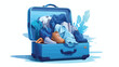 Blue suitcase filled with clothes 2d flat cartoon v