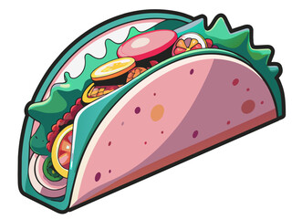 Canvas Print - Vibrant and colorful hand-drawn cartoon taco illustration, perfect for showcasing traditional and iconic mexican street food cuisine, with customizable and detailed vector graphic design