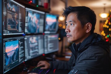 Software developer in front of computer monitor