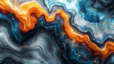 Fototapeta Mapy -  Swirling blues, oranges, and whites over a black backdrop, accented with golden sprinkles