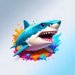 Dynamic Shark with Color Splashes Illustration