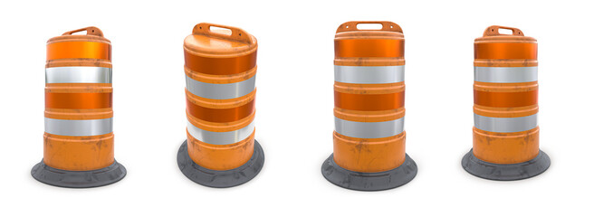 orange traffic barrier with reflective road stickers, illustration for set design