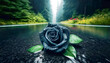 Black rose as a symbol of mourning for the death of people and animals in road accidents