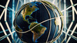 Digital Space Global Network Futuristic Technology Illustration. Big Data World Map 3D rendering Business Telecommunication Network Transfer Infographic Background