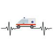 Illustration of an ambulance with a pulse on a white background