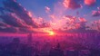 © wellyans - sunset on the city with vaporwave tone color, suitable for wallpaper, posters. Generative AI