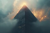 Fototapeta Przestrzenne - Capturing the majestic look of a pyramid under a dramatic sky with the sun glowing at its peak