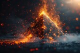 Fototapeta Przestrzenne - A mesmerizing image of a triangulate form emerging ablaze amidst a shower of fiery particles