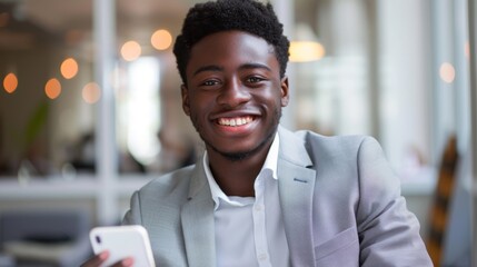 Wall Mural - A Smiling Man with a Phone