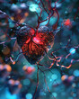 Animated hearts and neural networks intertwining, illustrating the bond of love and mind connection in collaboration