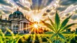 Sonne geht unter vor dem Deutschen Bundestag zur legalisierung von Cannabis in Deutschland