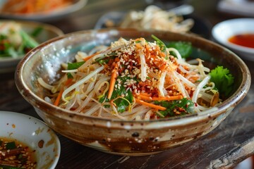 Canvas Print - Spicy salad made with fermented rice flour noodles