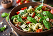 Spinach Ricotta Tortellini Salad With Mozzarella Tomatoes And Basil