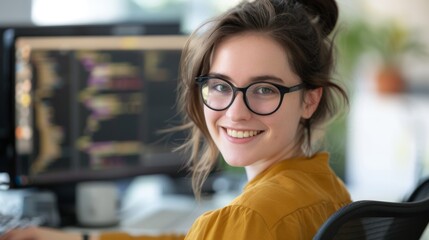 Wall Mural - A Smiling Woman at the Office