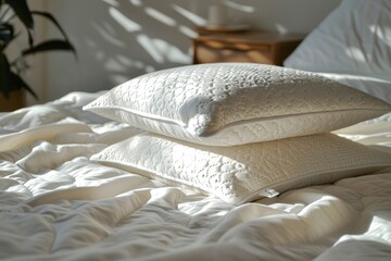 Canvas Print - Latex pillow on sunny bed