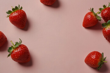 Wall Mural - strawberry fruit on pink background