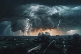 Fototapeta Tulipany - Dramatic Thunderstorm Landscape: Cinematic Natural Disaster Illustration Generative AI