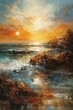 Warm and Earthy Seascape Painting Generative AI