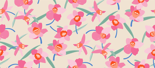 Wall Mural - Simple minimalistic summer tropical floral seamless pattern