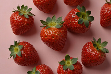 Wall Mural - strawberry fruit on pink background