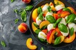 Healthy peach basil mozzarella salad with copy space