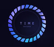 Abstract time icon with numerals, gradient of blue and purple hues, against a dark background. Vector round clock, time symbol