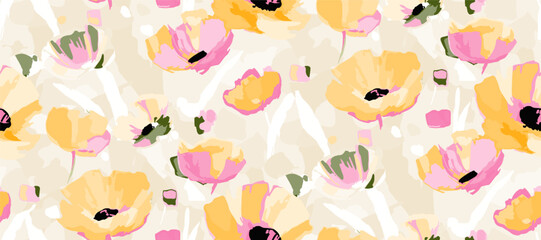 abstract floral seamless pattern. bright colors, gouache painting