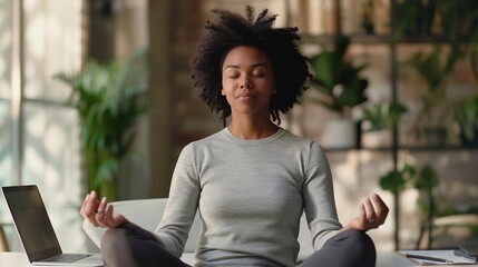 Wall Mural - A Woman Meditating in Office