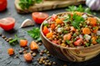 Lentil salad with vegetables healthy vegetarian and vegan snack clean eating diet detox cooking with vegetables