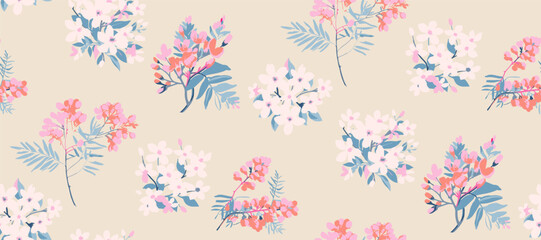 Wall Mural - Cute feminine   seamless pattern with wildflowers.