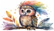 Boho Owl with Feather Headdress Generative AI