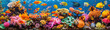 Vibrant underwater paradise teeming with tropical fish amidst colorful coral reefs. A kaleidoscope of tropical fish swims through a thriving coral garden under clear blue waters