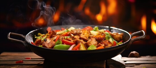 Aufkleber - Cooked dish featuring meat and vegetables in a pan