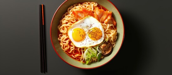 Aufkleber - Bowl of noodles with egg and chopsticks