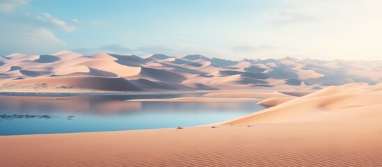 Fototapete - Desert lake and sand dunes