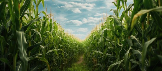 Leinwandbilder - Path winding through tall corn fields