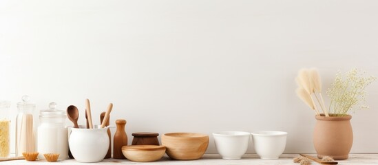 Leinwandbilder - Wooden bowls and spoons on table
