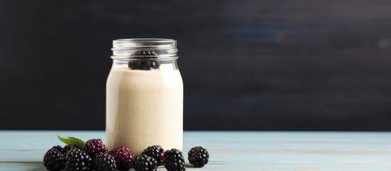 Leinwandbilder - Glass Jar Yogurt Berries Table Close Up