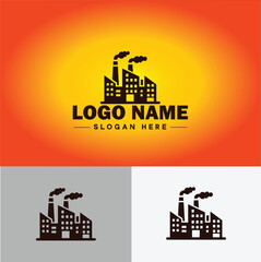 Factory building logo icon industrial manufacturing construction energy firm tower icon vector for business app silhouette Factory logo template