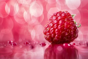 Wall Mural - Closeup of a magenta raspberry on pink background, a seedless, sweet superfood