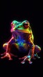 Vibrant Neon Frog on Dark Background Generative AI