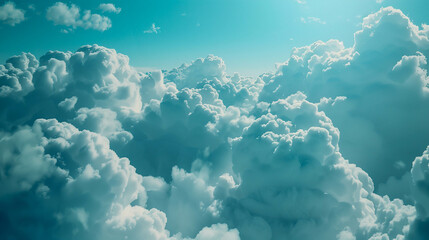 Wall Mural - Soft and fluffy cloud texture, full of lightness and unpredictability with space for text in blue shades